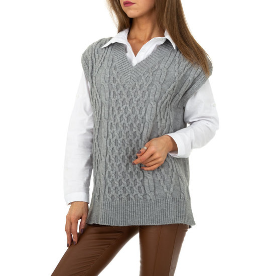 Trendy grijze mouwloze pullover.