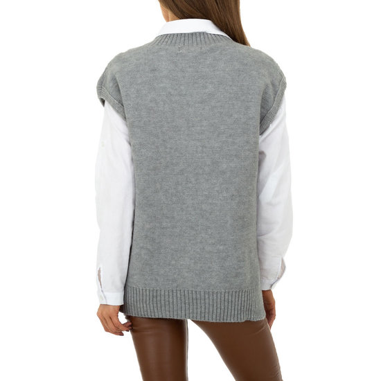 Trendy grijze mouwloze pullover.