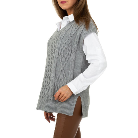 Trendy grijze mouwloze pullover.