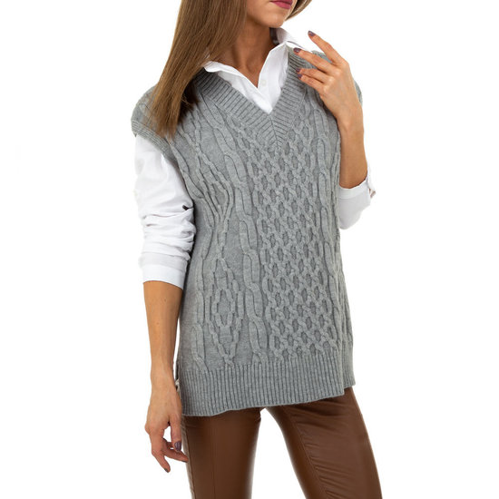 Trendy grijze mouwloze pullover.