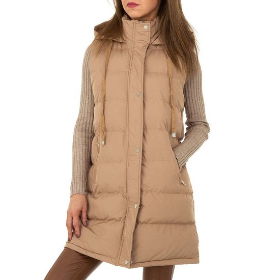 Trendy beige oversized gewatteerde bodywarmer.