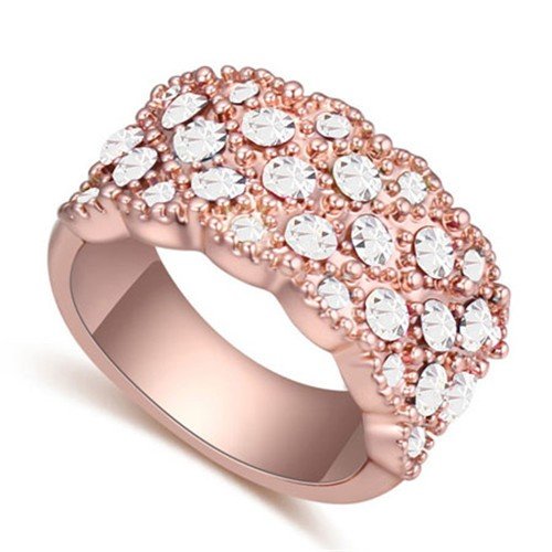 Classy rose gold plated ring met witte bergkristallen.