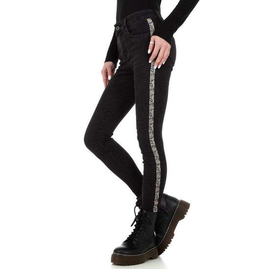 Zwarte skinny jeans met snake print deco lijn.