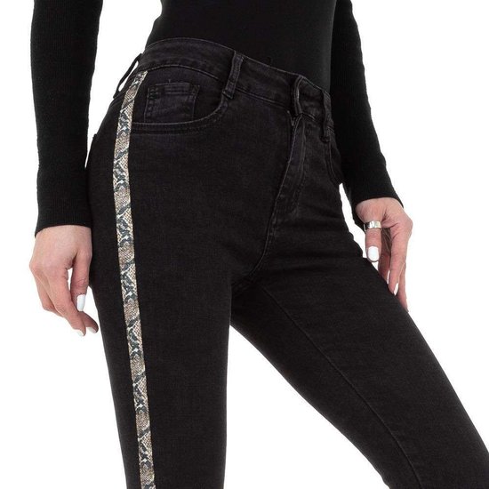 Zwarte skinny jeans met snake print deco lijn.