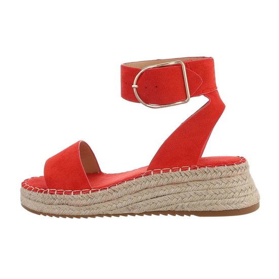 Verlengen Aanhankelijk speelgoed Zomerse rode sandaal met sleehak Ines. - Sibelle Fashion