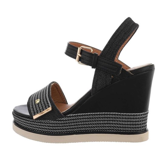 Hoge zwarte sandaal met sleehak Noa. - Sibelle Fashion