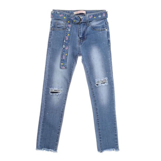 Trendy blauwe meisjes jeans destroyed.