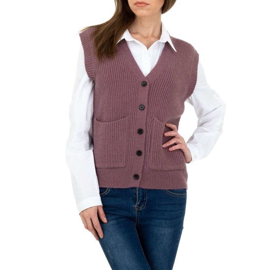 Lila mouwloze gilet in maille.