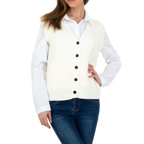Witte mouwloze gilet in maille.