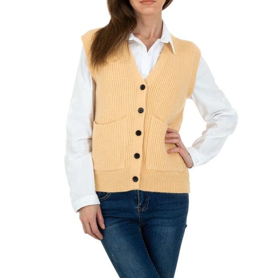 Gele mouwloze gilet in maille.