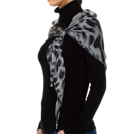 Modieuze grijze sjaal met dieren motief.