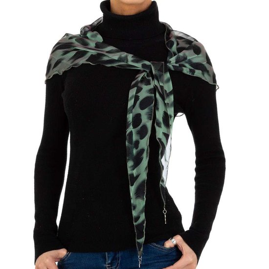 Modieuze groene sjaal met dieren motief.