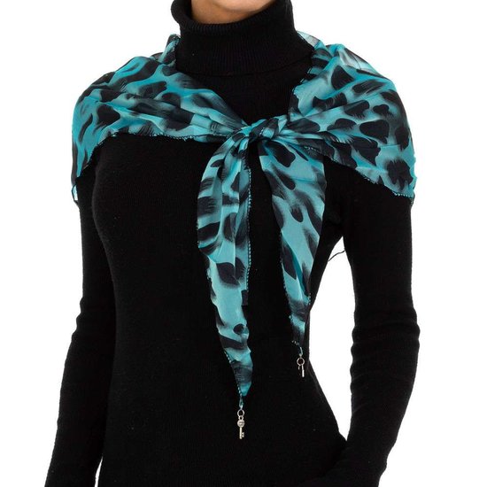 Modieuze turqouise sjaal met dieren motief.