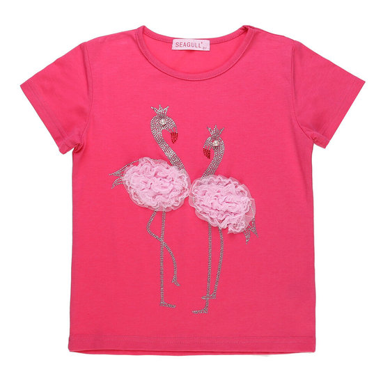 Rose meisjes T-shirt met flamingo.