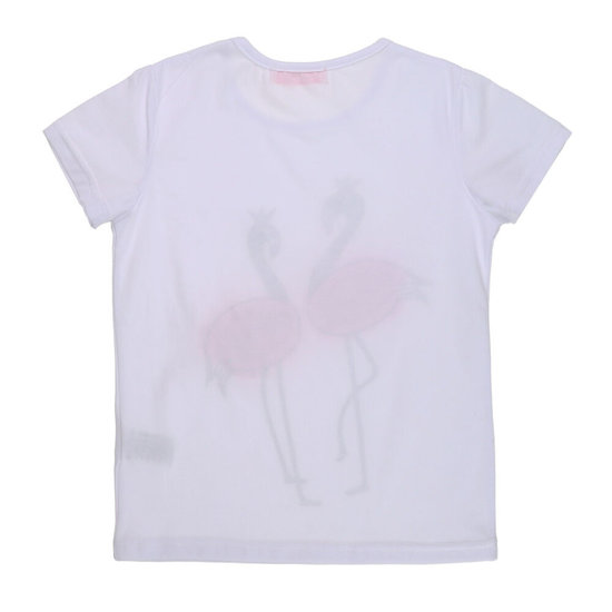 Witte meisjes T-shirt met flamingo.