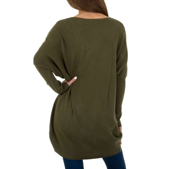 Trendy groene long pullover met opschrift.