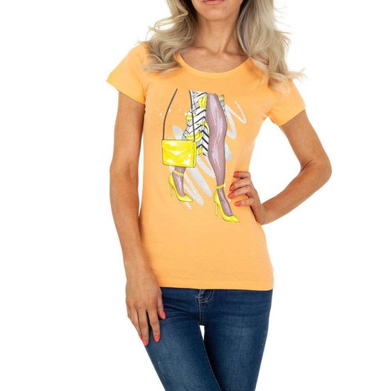Trendy oranje T-shirt met fashion motief.