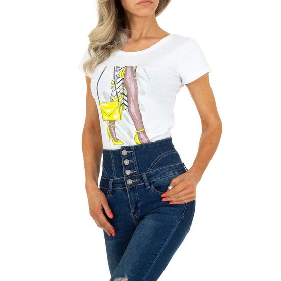 Trendy witte T-shirt met fashion motief.