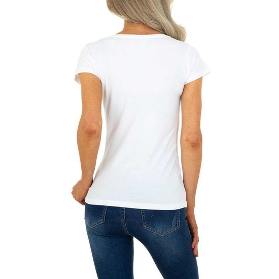 Trendy witte T-shirt met fashion motief.