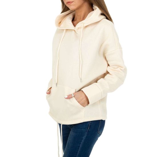 Trendy beige sweater/hoodie in sweatstof.