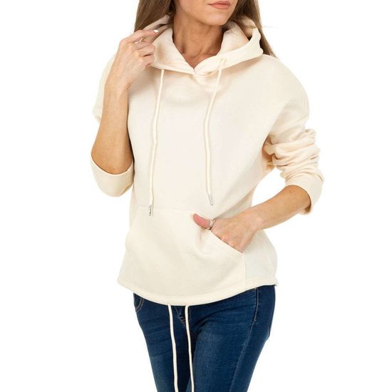 Trendy beige sweater/hoodie in sweatstof.