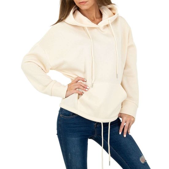 Trendy beige sweater/hoodie in sweatstof.