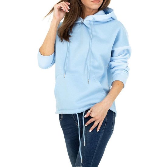 Trendy blauwe sweater/hoodie in sweatstof.