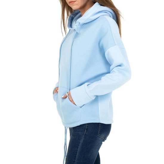 Trendy blauwe sweater/hoodie in sweatstof.