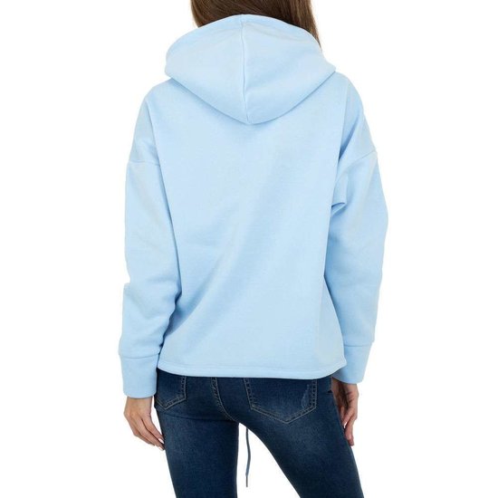 Trendy blauwe sweater/hoodie in sweatstof.
