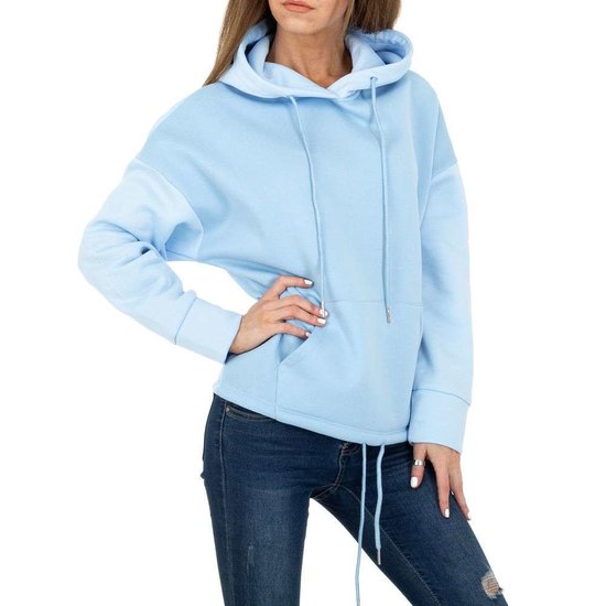 Trendy blauwe sweater/hoodie in sweatstof.