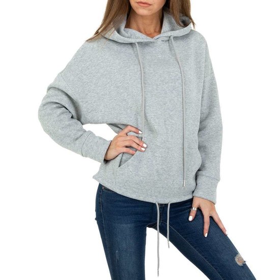 Trendy grijze sweater/hoodie in sweatstof.