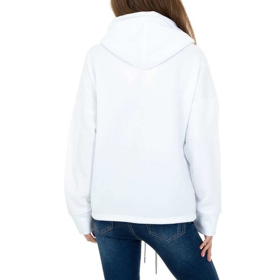 Trendy witte sweater/hoodie in sweatstof.