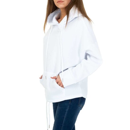 Trendy witte sweater/hoodie in sweatstof.