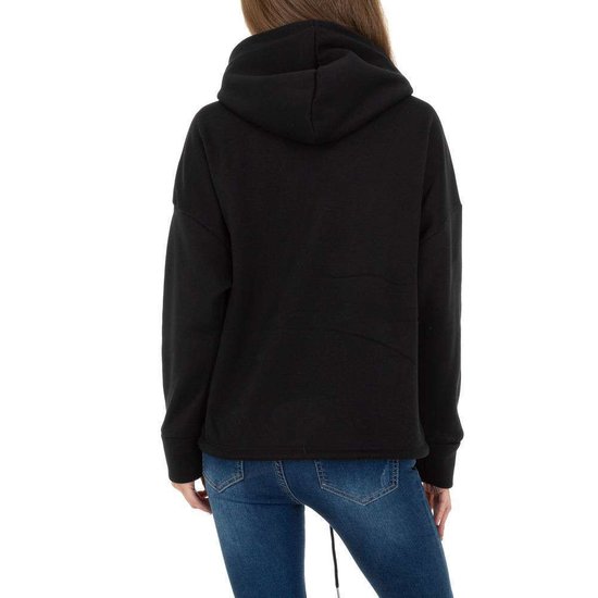 Trendy zwarte sweater/hoodie in sweatstof.
