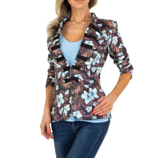 Trendy zwarte officiers blazer met bloemen print.