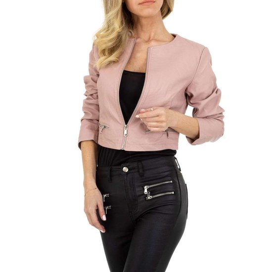 Stylishe korte rose leatherlook jacket.