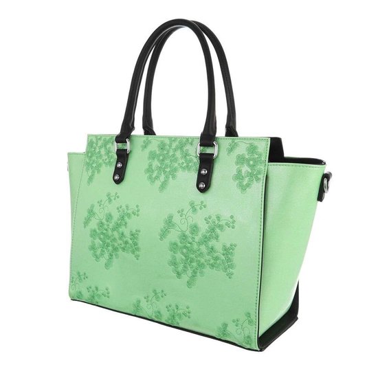 Trendy groene shopperbag met decoratie.
