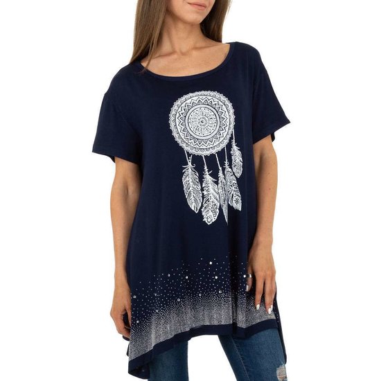 Donker blauwe oversized blouse met dreamcatcher en strass.