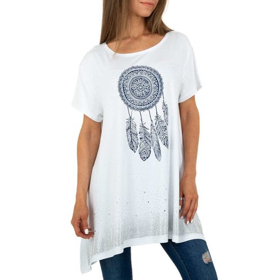 Witte oversized blouse met dreamcatcher en strass.