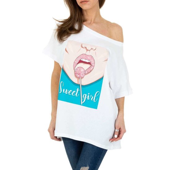 Trendy witte T-shirt met opschrift SWEET GIRL.