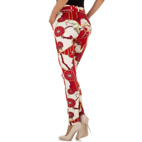 Rood-witte chino legging met motief.