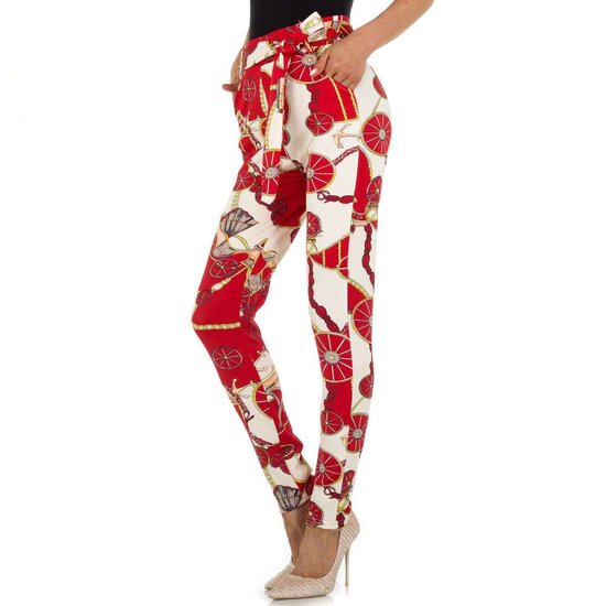 Rood-witte chino legging met motief.