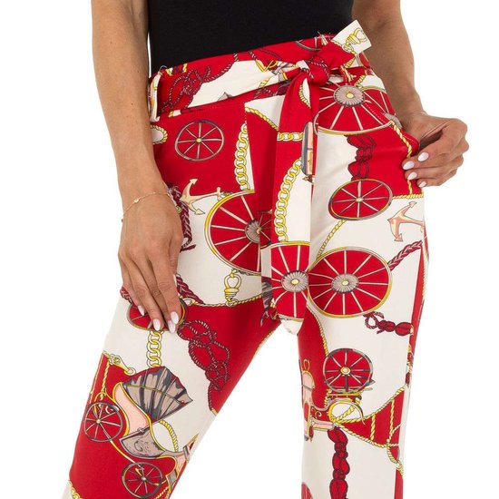 Rood-witte chino legging met motief.