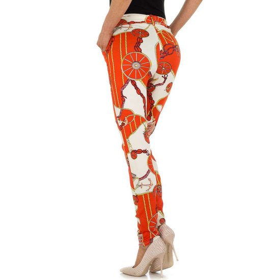 Oranje-witte chino legging met motief.