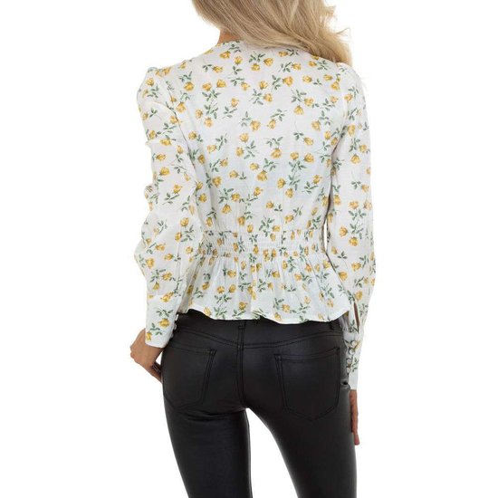 Wit blouse hemd met geel floral motief