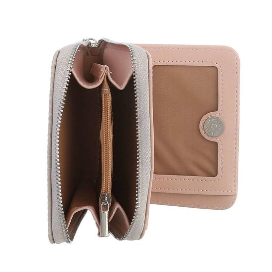 Kleine beige portemonnee.