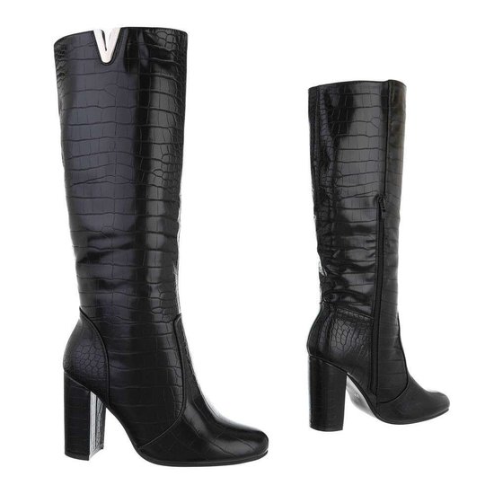 Klassieke zwarte hoge animal print laars Juanita