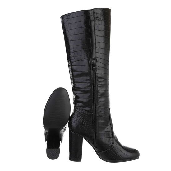 Klassieke zwarte hoge animal print laars Juanita