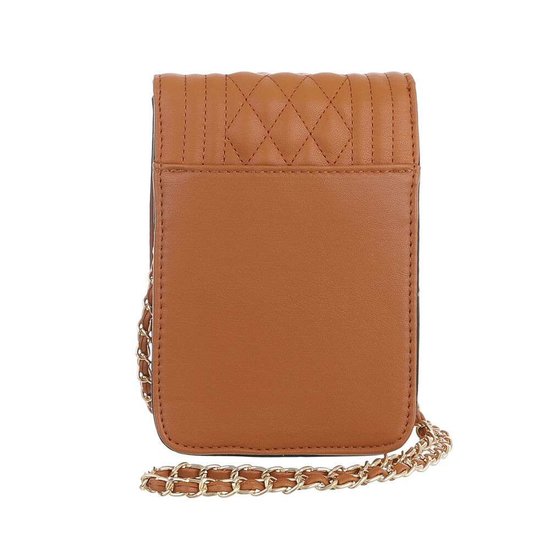 Trendy zeer klein cognac schoudertasje.