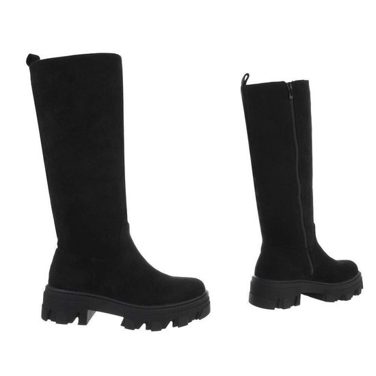 Trendy zwarte hoge suede laars Alondra.